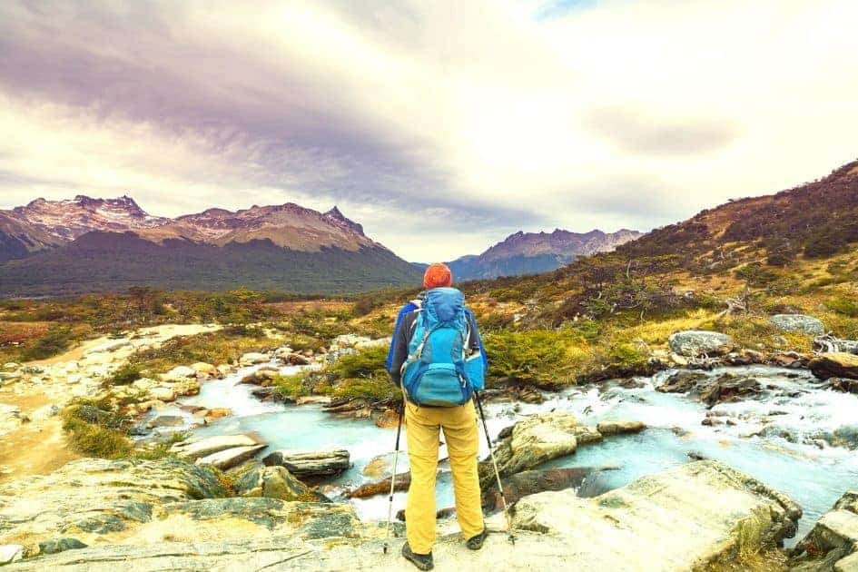 Hiker on side of mountain