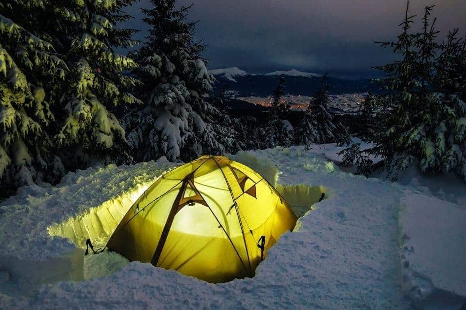Insulated tent in snow