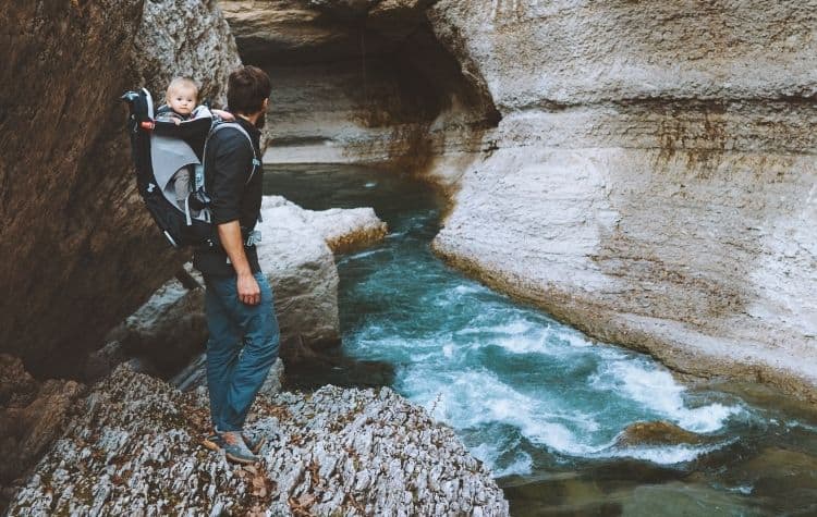 hiking with baby in backcountry wilderness