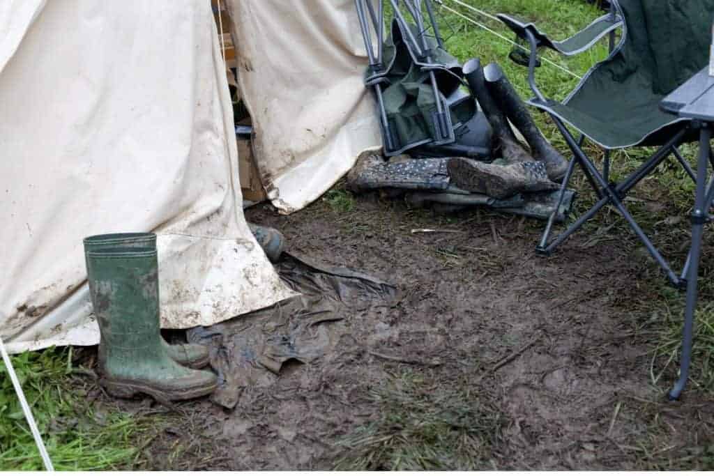 Rooftop Tent camping Muddy boots Outside of Tent