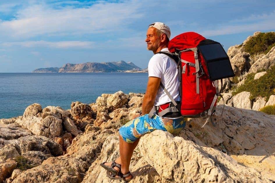 Solar panel charging on backpacker