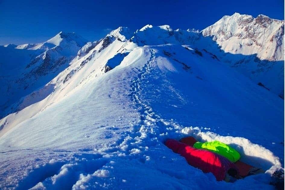 winter camping with sleeping bags