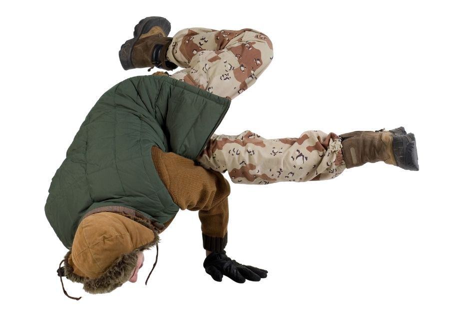 break dancing in hiking clothes