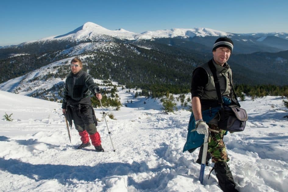 Ice ax in hand of mountaineer