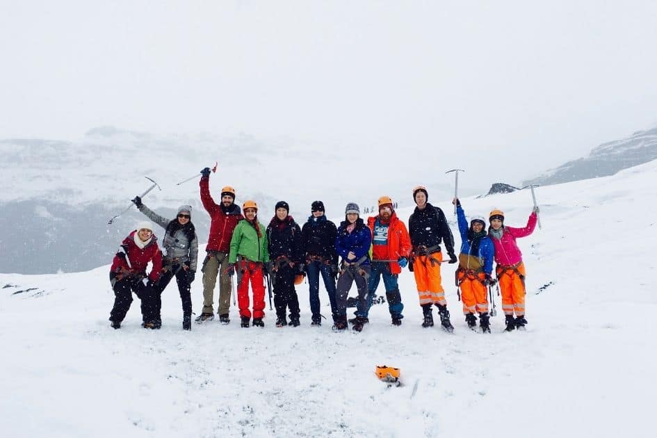 Group of ice climbers with ice axes