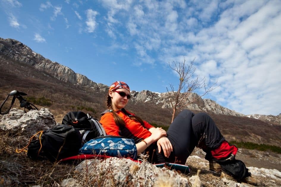 Trekking Shirts for women relaxing on a trail