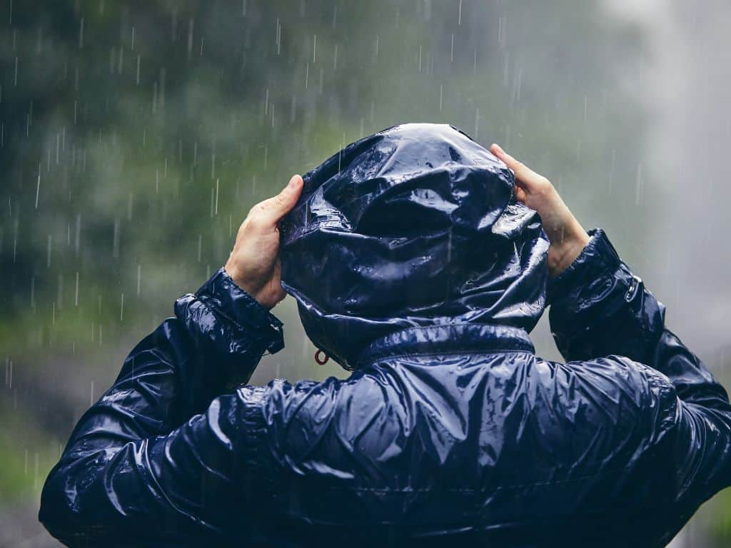 heavy raining on rain jacket