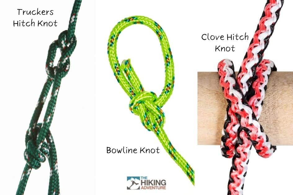 Tarp Camping Trucker hitch knot, bowline knot, clove knot