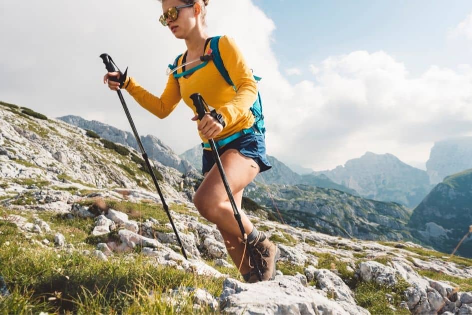 woman hiking in hot weather wearing sun protection shirt