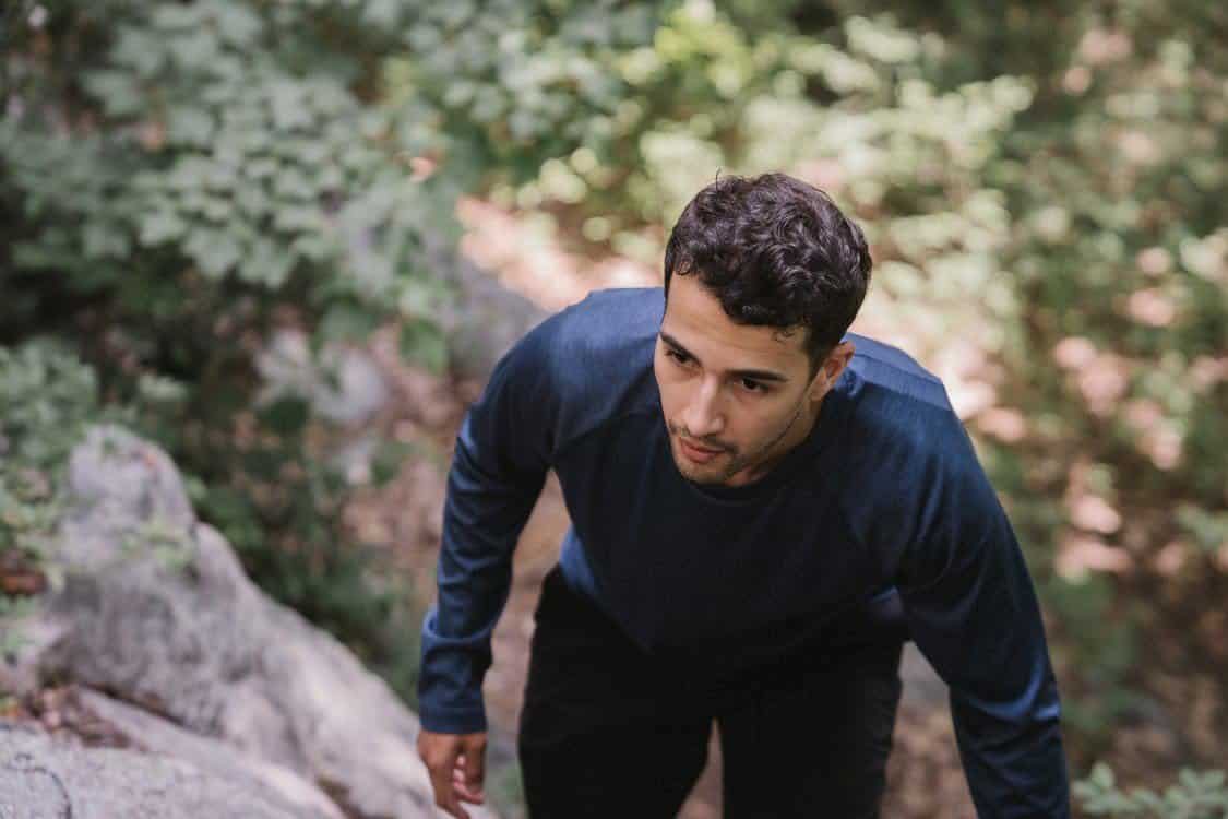 Man wearing blue long sleeve sun protection shirts