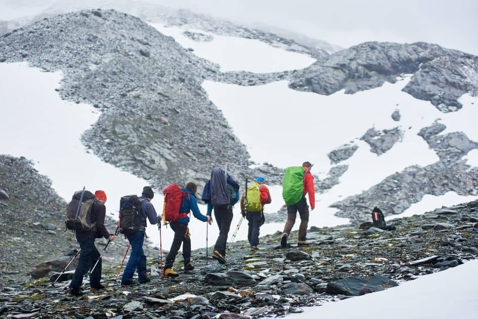 Group trekking in winter