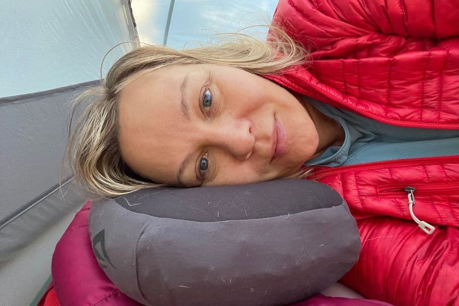 Nina Testing Sea to Summit Aeros Premium pillow 