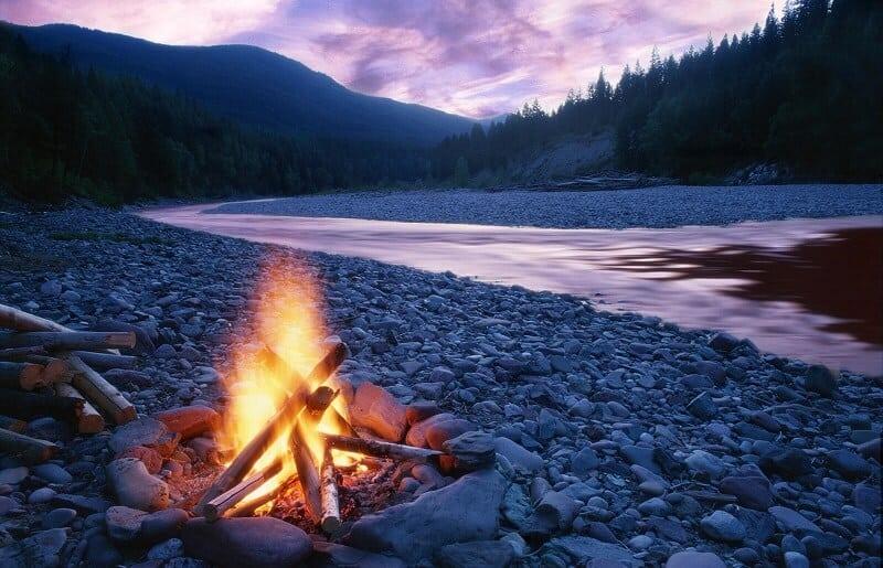 campfire near lake