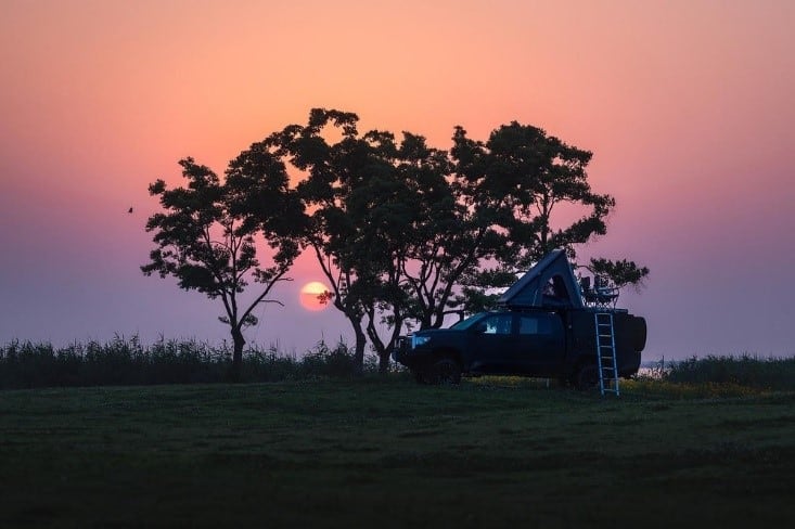 car camping during sunset