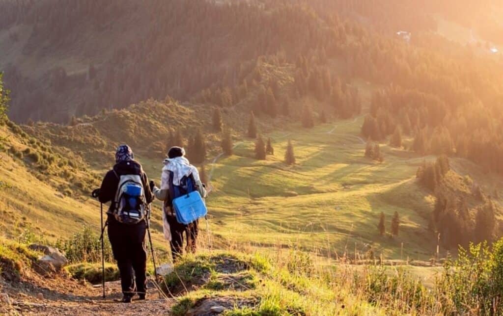 hikers using trekking poles